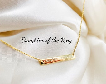 Daughter of the King Necklace Gold Bar Necklace 14K Gold Plated Christian Jewelry Christian Necklace Faith Necklace Gift for Her