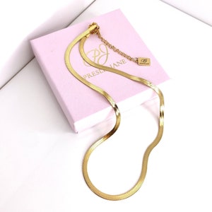 Gold Herringbone Necklace Gold Flat Snake Chain Herringbone Necklace 14K Gold Herringbone Chain Flat Chain Gold Tarnish free Gold