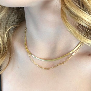 Gold Layer Necklace Set 14K Gold Chain Dainty Necklace Gold Layering Necklace Paperclip Gold Herringbone Flat Snake Chain Gold Curb Chain