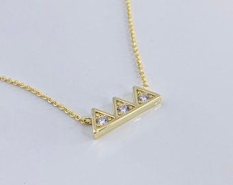 14K Gold Mountain Necklace CZ Necklace Gold Mountain Necklace Gold Triangle Necklace The Mountains are Calling Necklace Mountain Range