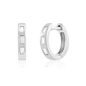 14K White Gold CZ Hoop Earrings , Silver Huggie Hoops, Silver Huggies, Tiny Silver Hoops, Small CZ hoop Earrings, White Gold Plated Hoops