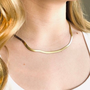 Gold Herringbone Necklace, Gold Flat Snake Chain, Herringbone Necklace 14K Gold Herringbone Chain, Flat Chain Gold, Tarnish free Gold