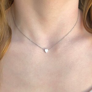Silver Heart Necklace Tiny Heart Necklace Silver Heart Pendant Stainless Steel Chain Necklace Tarnish Free Necklace Silver Heart Choker