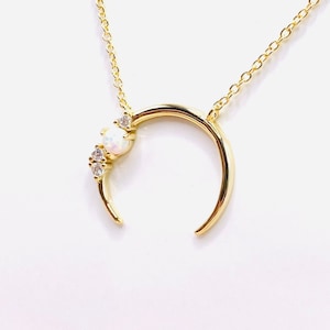 Moon Necklace Gold Crescent Moon Necklace Opal Moon Pendant Gold Moon Jewelry CZ Moon Necklace Delicate Moon Gold Cubic Zirconia