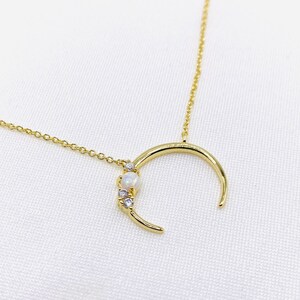 Moon Necklace Celestial Necklace Opal Moon Cubic Zirconia Gold Moon Pendant Gold Moon Jewelry CZ  Crescent Moon Nature Lover Jewelry