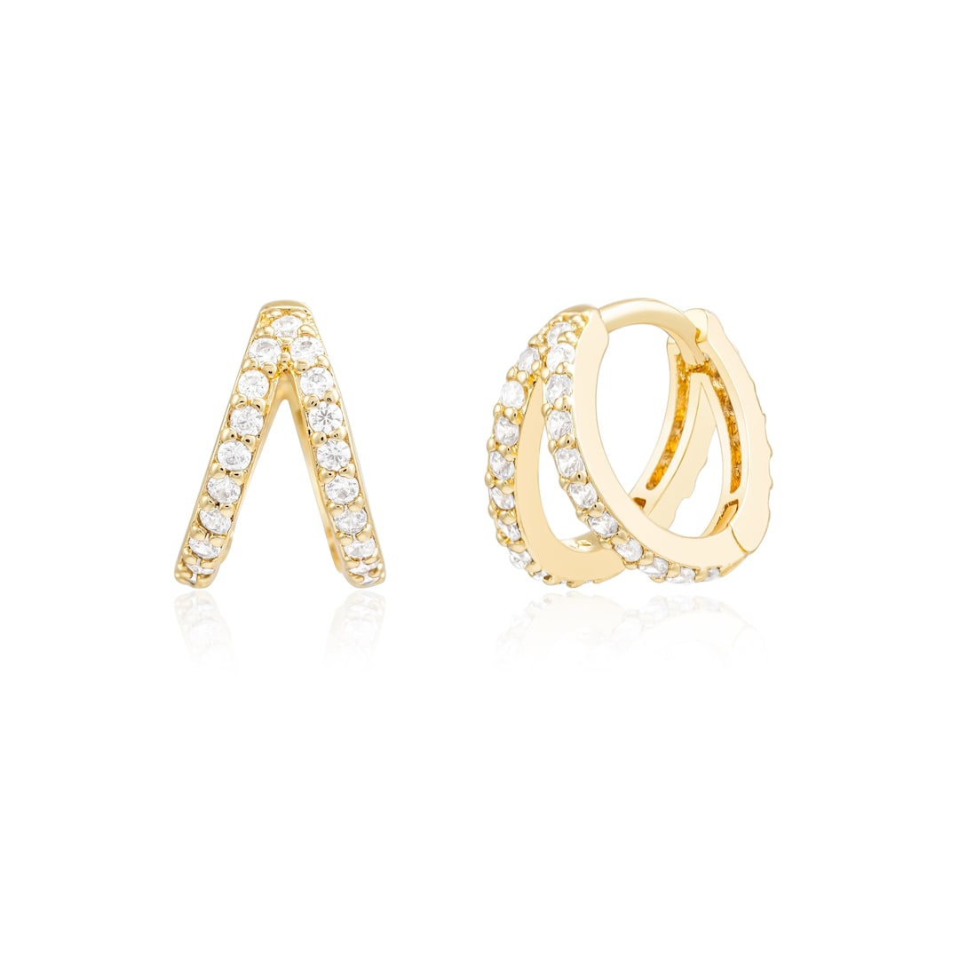 Double Huggie Earrings - Gold main image 0