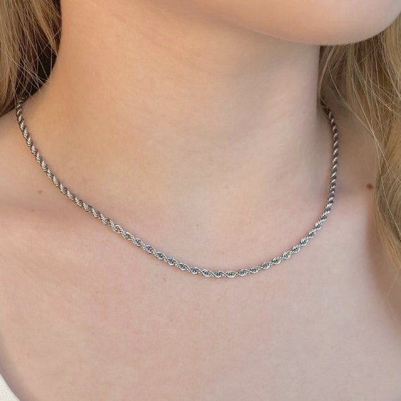 Silver Rope Chain, Stainless Steel, Waterproof Chain, Tarnish Free