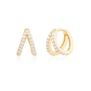 Huggie Earrings Gold Double Hoop Earring Dainty CZ Hoops Gold Double Huggie Earrings Silver Hoop Earrings Dainty Hoop Earring 14K Gold CZ