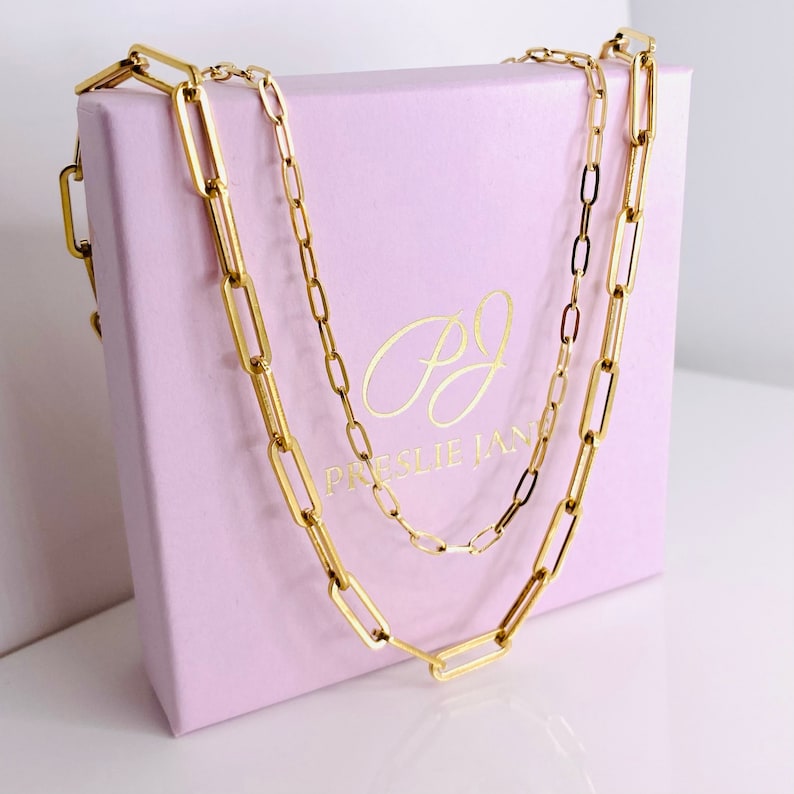 Paperclip Chain Necklace 14K Gold Stainless Steel Non Tarnish Dainty
