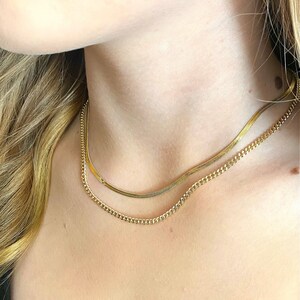 Layering Necklace Set 14K Gold Herringbone Curb Chain Dainty Jewelry Layered Stackable Necklace Gold Flat Snake Minimalist Everyday Necklace
