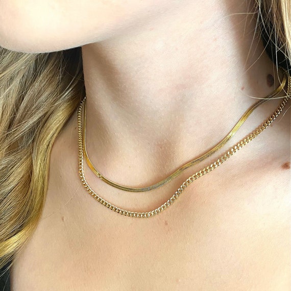 [HARANG] ★BTS 着用★Herringbone snake chain necklace(Thin) Herringbone Necklace Gold Herringbone Chain Flat Snake Chain