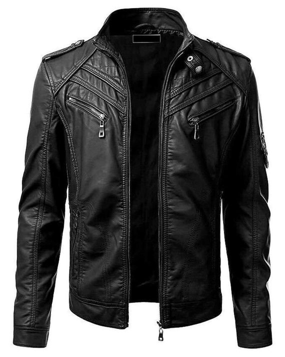 Mens Black Vintage Leather Motorcycle Jacket Handmade Cafe - Etsy