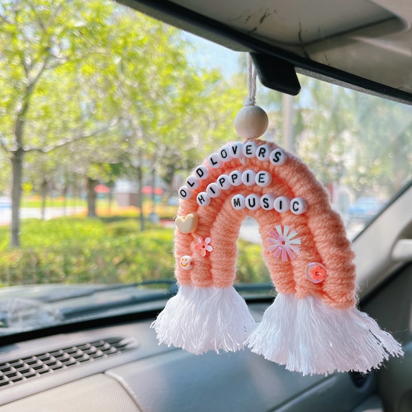 Canyon Moon car art  ⋒ rear view mirror hanging ⋒ car accessories ⋒ coral macrame rainbow