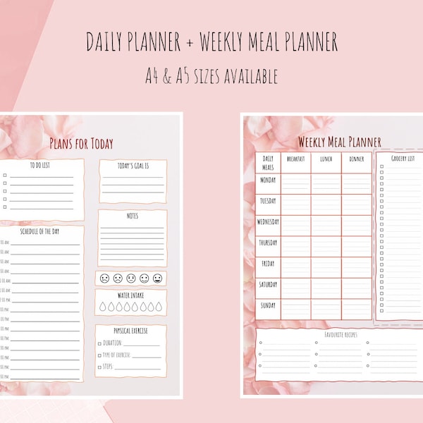 Handy Daily Planner + Weekly Meal Planner / Daily To Do List Printable, Instant Download, Productivity Planner, Daily Schedule, A5 & A4