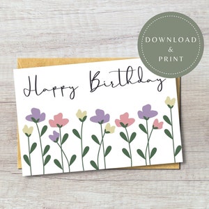 Carte d'anniversaire fleur imprimable | Carte florale pour elle | Carte joyeux anniversaire | Anniversaire de printemps | Carte de voeux numérique | Cartes d'anniversaire uniques