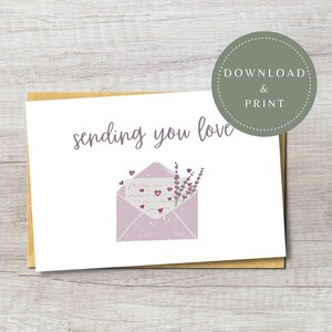 Tarjeta de pensamiento digital en usted / Enviándole amor imprimible / Tarjeta de simpatía de flores / Tarjeta de aliento / Tarjeta Sólo porque / Tarjeta de amistad