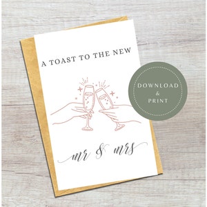 Digitale Hochzeitskarte | Druckbare Glückwunschkarte Mr und Mrs | Toast auf Brautpaar | Minimale Heiratskarte | Hochzeitsgeschenk | Herzlichen Glückwunsch Mi