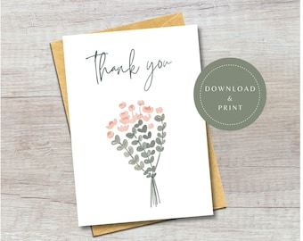 Digital Thank You Card | Printable Floral Bouquet Thank You Card | Thank You Gift | Simple Flower Greeting Card | Many Thanks 5x7 Card