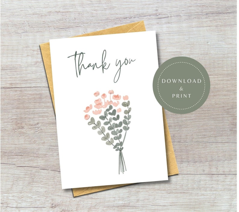 Floral Thank You Card | Printable Greeting, 5x7 (digital Download) - Etsy