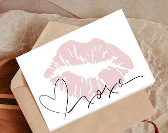 Valentine&#39;s Day Card | Xoxo Card for Her | Valentine&#39;s Card for Girlfriend | Gift for Boyfriend | Couple&#39;s Card | Cute Pink Greeting Card