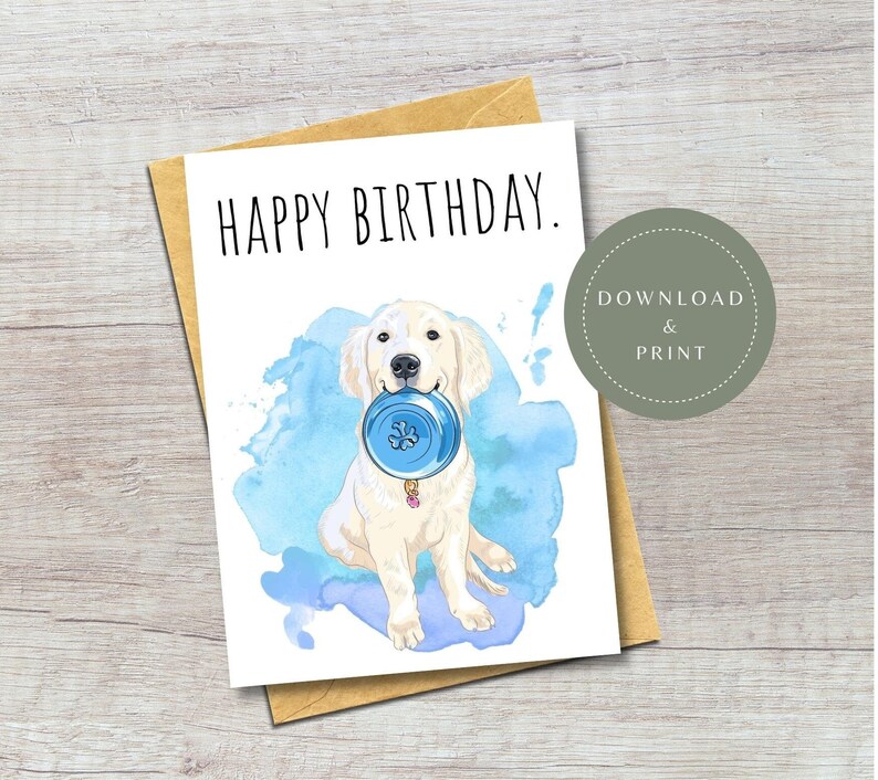 Printable Golden Retriever Birthday Card Digital Golden | Etsy
