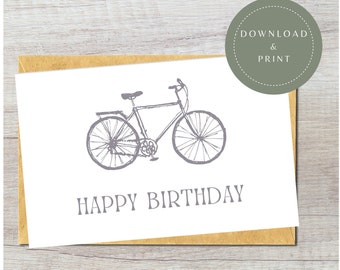 Digitale Geburtstagskarte | Druckbare Happy Birthday Fahrrad Karte | Vintage Fahrrad Digitaler Download | Geschenk für Radfahrer | Für Ihn | Für Sie | Cool