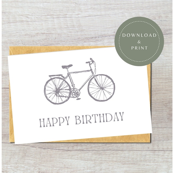 Digital Birthday Card | Printable Happy Birthday Bicycle Card | Vintage Bike Digital Download | Gift for Cyclist | For Him | For Her | Cool