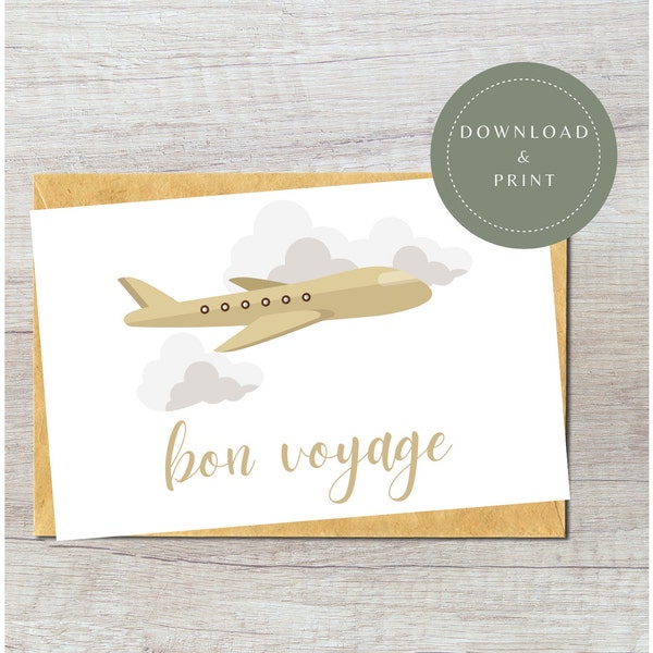 Digital Bon Voyage Card | Printable Safe Travels Greeting Card | For Coworker | For Friend | For Family | Goodluck Plane Card | Trip Goodbye