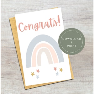Digitale felicitatiekaart | Afdrukbare minimalistische Congrats-kaart | Minimale regenboog Boho lege wenskaart | Voor afgestudeerden | Voor promotie