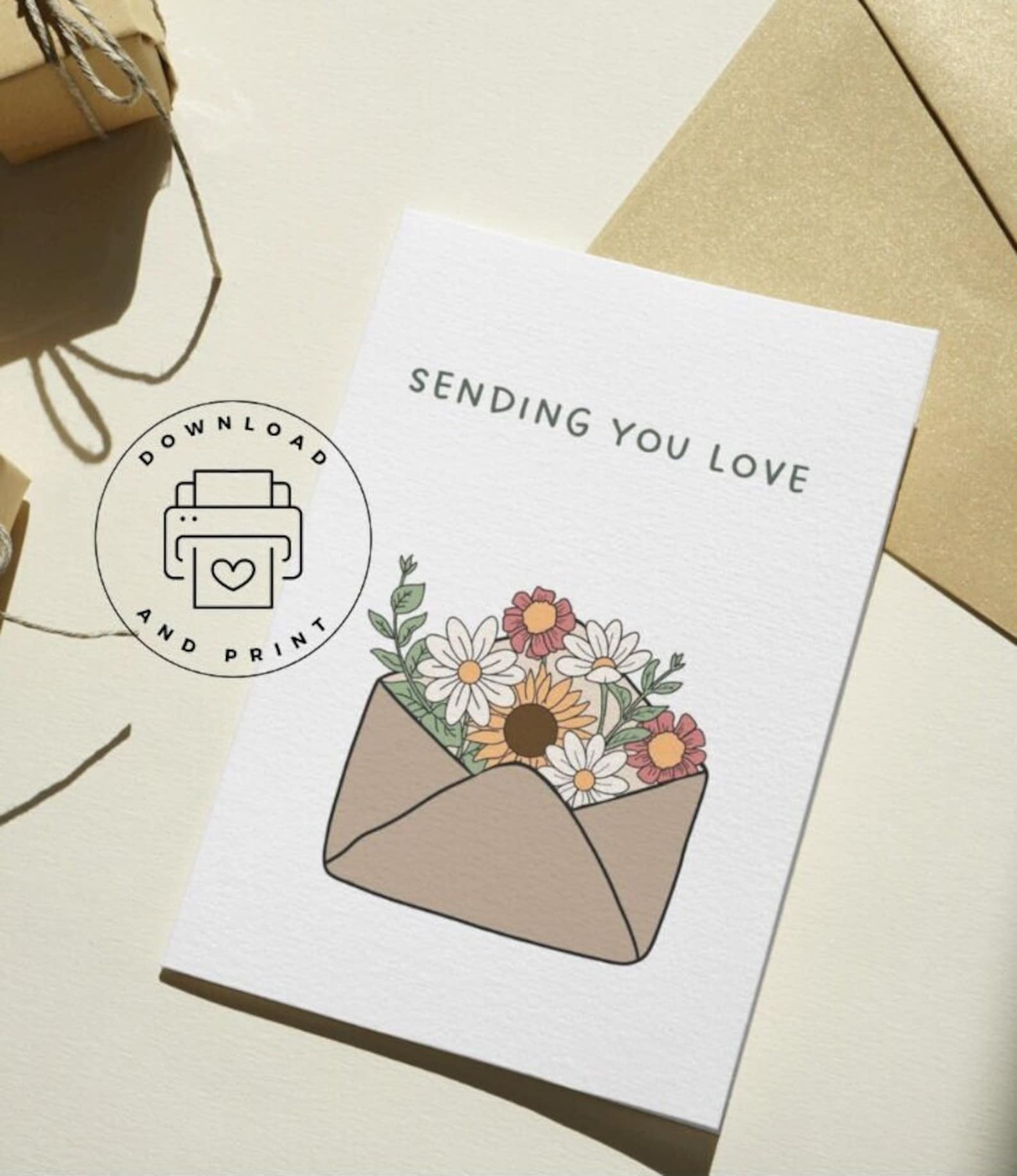 Sending Love Floral Card | Printable Thinking of You Card (digital ...