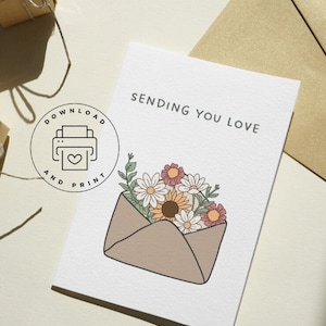 Digital Sending You Love Card | Printable Just Because Card | Flower Get Well Soon Card | Cute Floral Envelope Card | Thinking of You Card