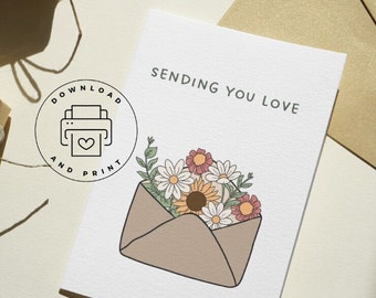 Digital Sending You Love Card | Printable Just Because Card | Flower Get Well Soon Card | Cute Floral Envelope Card | Thinking of You Card