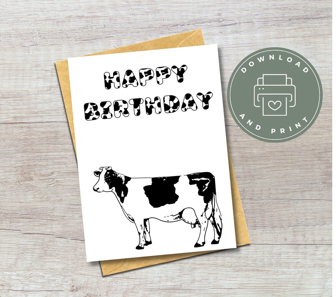 Digital Birthday Card Printable Funny Cow Birthday Card Instant ...