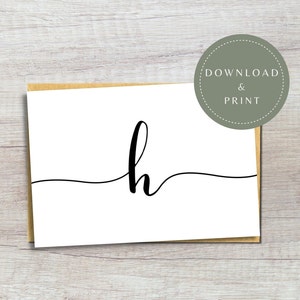 Digitale Letter H-kaart | Afdrukbare H-initiële kaart | Eenvoudige minimalistische kalligrafie H | 5 x 7 lege trouwkaart | Verlovingskaart | JPG en PDF