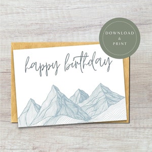 Digital Birthday Card | Mountain Birthday Card | Printable Happy Birthday | Bday Card for Him | Mountain Range | Outdoorsy Birthday Gift