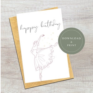 Carte d'anniversaire numérique | Carte imprimable joyeux anniversaire pour elle | Carte d'anniversaire pour les filles | Cadeau de danseuse de ballet | Pour les danseurs | Pour les enfants ballerines