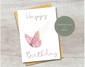 Digital Birthday Card | Printable Butterfly Happy Birthday Card | Birthday Card for Teens| Butterfly Card for Her |