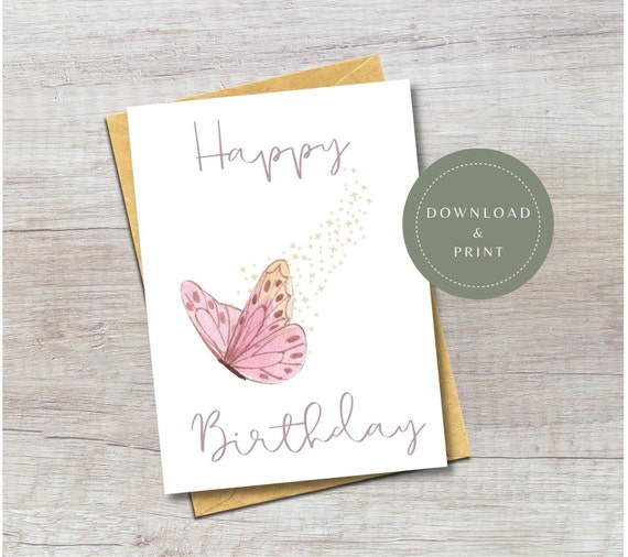 Digital Birthday Card Printable Butterfly Happy Birthday | Etsy
