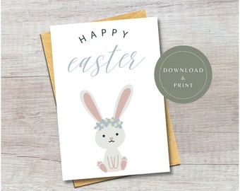 Digital Easter Card | Printable Easter Bunny Greeting Card | Calligraphy Easter Card | 5x7 Happy Easter Cards | Minimalist Pastel Cards