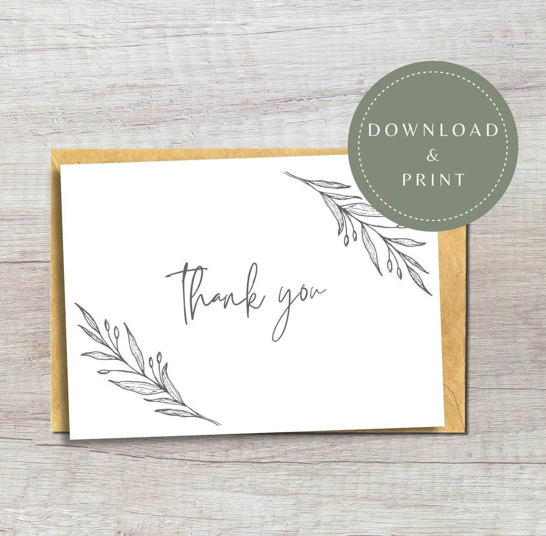 Digital Thank You Card Printable Minimal Thank You Greeting Card ...