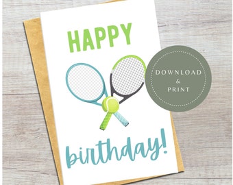 Carte d'anniversaire numérique | Carte d'anniversaire imprimable sur le thème du tennis | Anniversaire de joueur de tennis | Pour les enfants | Cadeau pour fan de tennis | Fête des joueurs de tennis