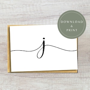 Tarjeta digital J / Tarjeta inicial J imprimible / Caligrafía minimalista simple J / Tarjeta de felicitación de boda / Letra cursiva J / JPG y PDF