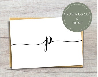 Digital Letter P Card | Printable P Initial Card | Minimalist Calligraphy P | Elegant Greeting Card for Wedding | Engaged Card | JPG & PDF