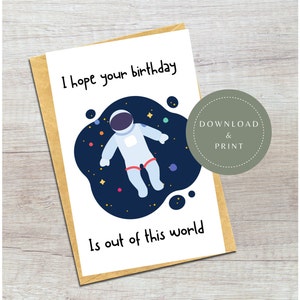 Digital Birthday Card | Printable Space Themed Downloadable Card | Astronaut Bday Card | Birthday Gift for Kids | For Boys | For Children