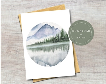 Aquarell Berg Postkarte | Blank Outdoorsy Grußkarte (Digitaler Download)