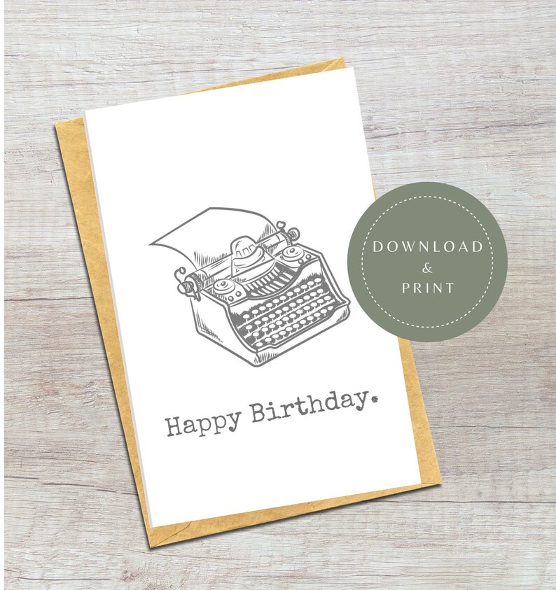 Digital Birthday Card Printable Vintage Typewriter Digital Birthday