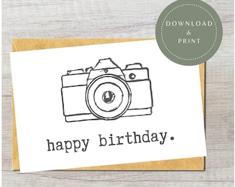 Digital Camera Birthday Card | Printable Happy Birthday Vintage Camera Card | Minimalist Card for Him | Photography Birthday Card For Her