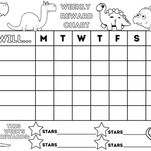 Colora la tua tabella delle ricompense per bambini - Tema Dinosauri - Scarica, stampa e colora