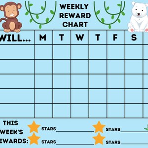 Set di 6 grafici delle ricompense per bambini - Tema Animali della giungla - Scarica e stampa