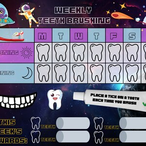 Tabella delle ricompense per lavarsi i denti dei bambini - Tema Alieni spaziali - Download e stampa